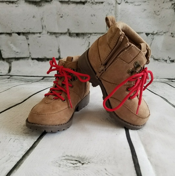 tan hiking boots red laces